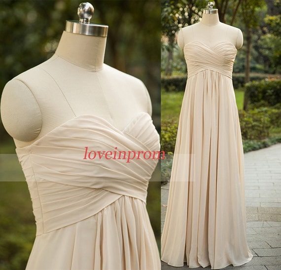Handmade pleat chiffon champagne bridesmaid by loveinprom on Etsy