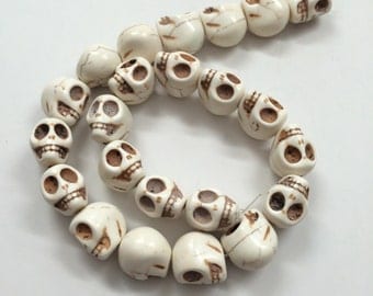 Bone White Howlite - skull beads- 18mm - 23 beads - Full Strand