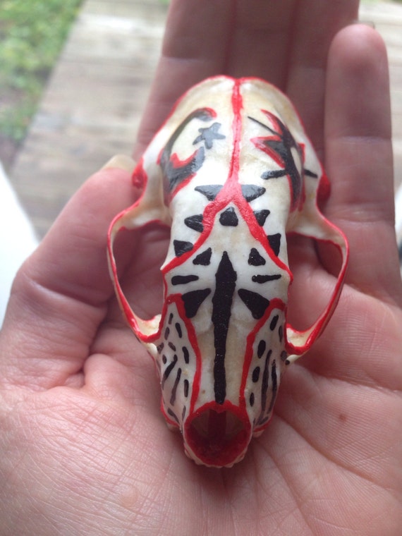 Painted skunk skull by TheBoneYardArtShop on Etsy