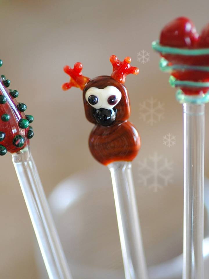 Deer Swizzle Stick, Stocking Stuffers, Christmas Gift, Christmas Lampwork, Home Decor, Handmade- Ooak