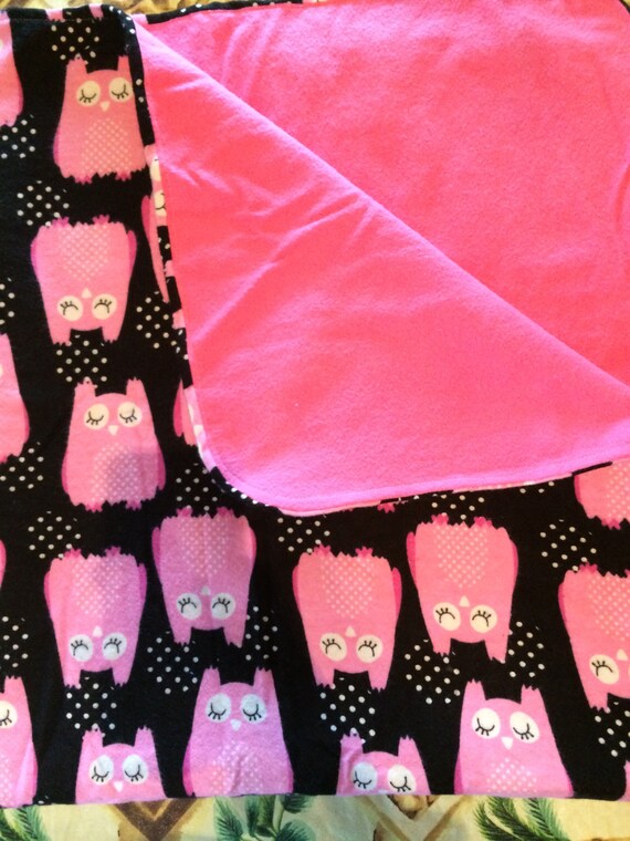 Items similar to Owls and Pink XL reversible receiving blanket on Etsy
