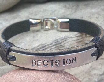 FREE SHIPPING-Men Hand Stamp Bracelet,Men's Leather Bracelet, Engraved Bracelet, Men's Personalized Engraved Bracelet,Stainless Steel Clasp