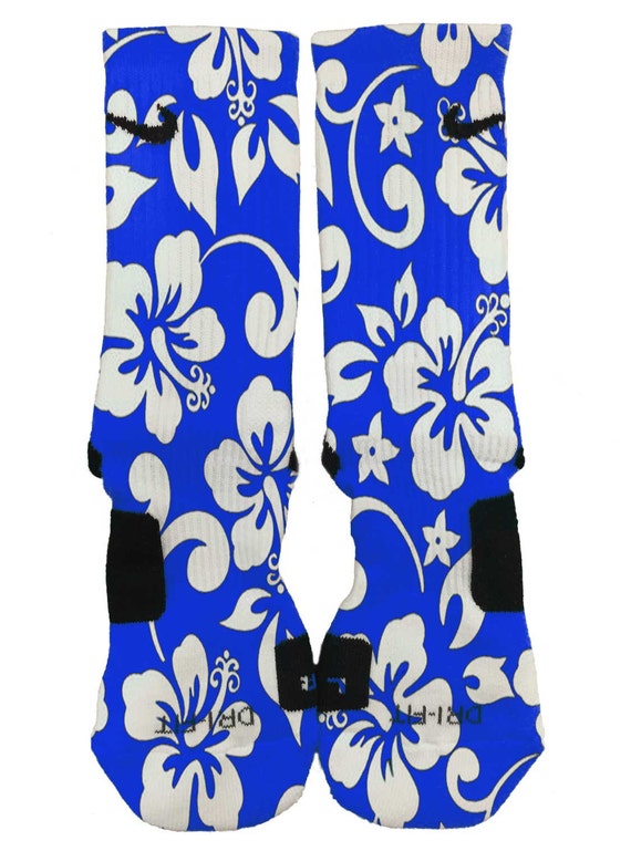 Items similar to Nike Elite Custom Blue and White Hawaiian Floral Socks