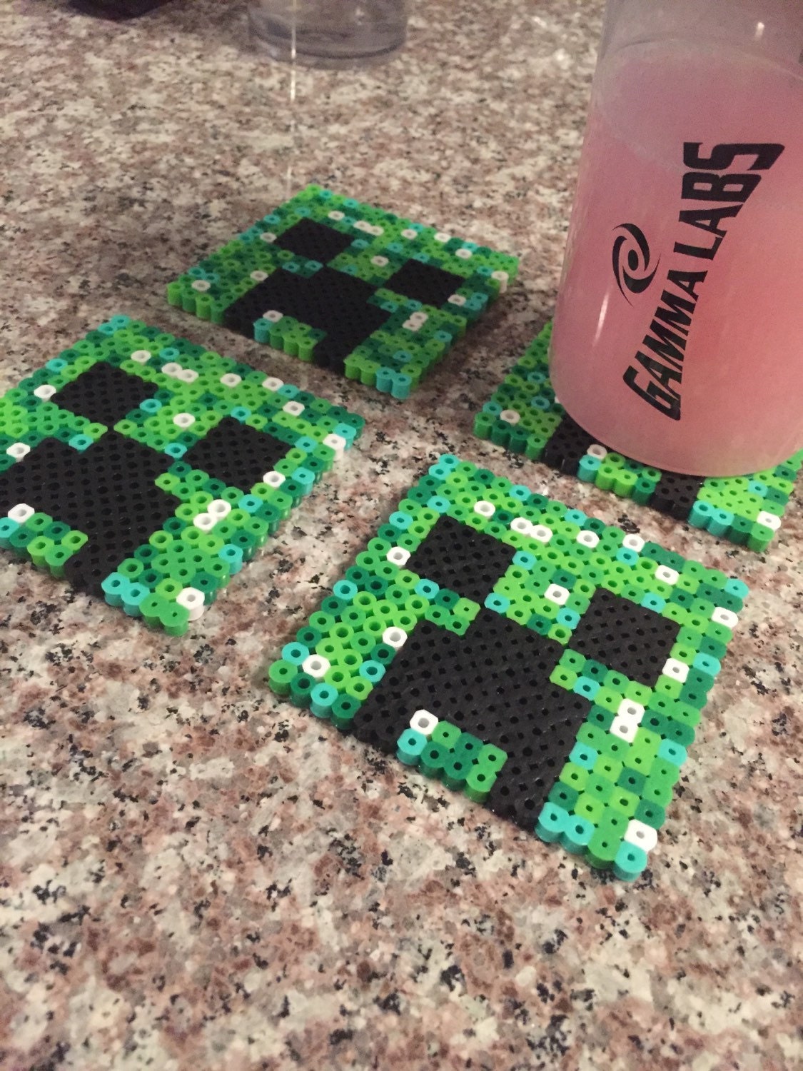 Perler Beads Minecraft Creeper Face Coasters Set of 4