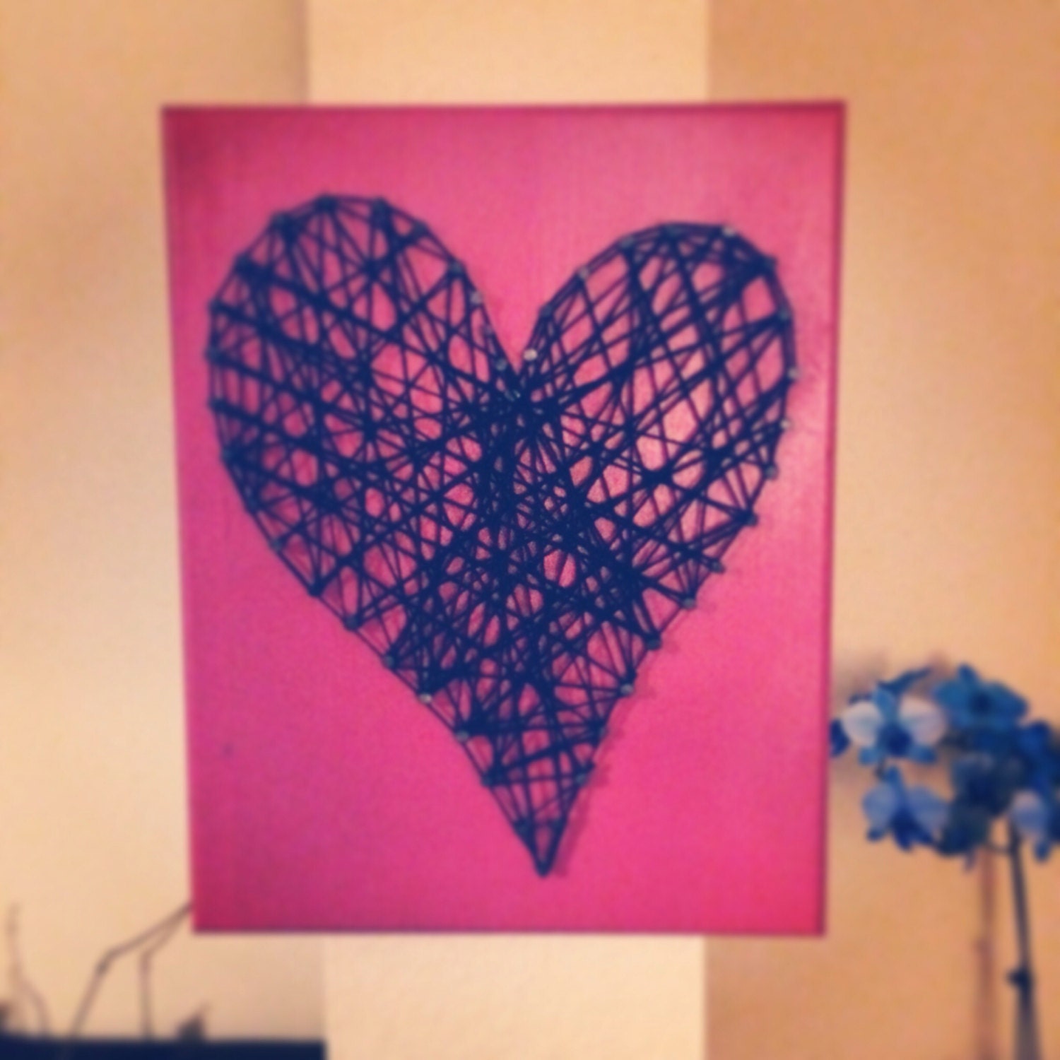 Yarn heart wood art by TheYellowLilyPad on Etsy