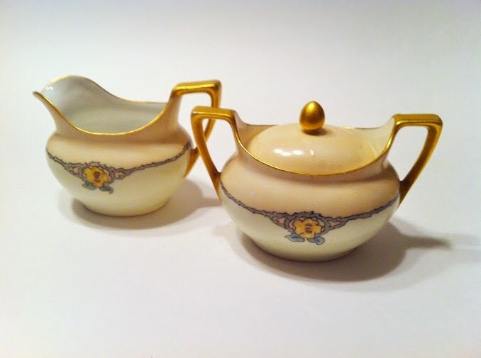 Antique Signed By Artist RS Germany 1920’s Creamer And Sugar Bowl