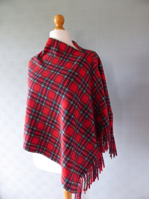 Red plaid tartan poncho shawl blanket scarf in by Scarvestorock