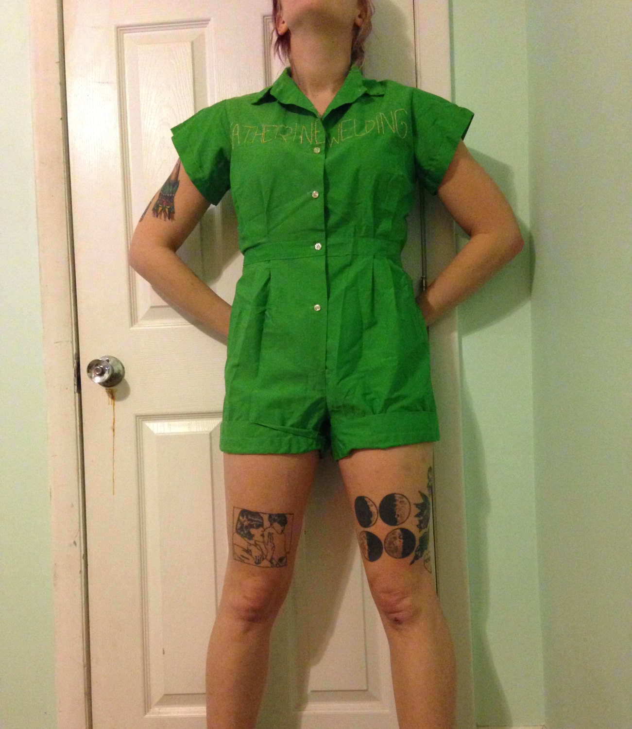 1950s Gym Uniform Romper Kelly Green