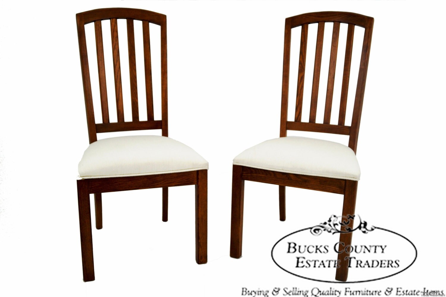 Stanley Mission Style Pair of Solid Oak Side Dining Chairs