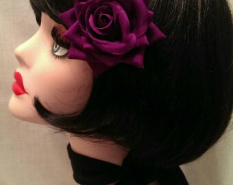 Purple small velvet rose hair clip