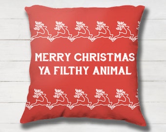 Items similar to Merry Christmas Toss Pillow Cover Canvas Front and Red Gingham Red Flannel Red