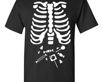 Skeleton Candy Ribcage X-Ray Halloween T-shirt Tshirt Tee Shirt Gift Father Pregnancy Cute Funny Couples Costume College Scary Sweets xray