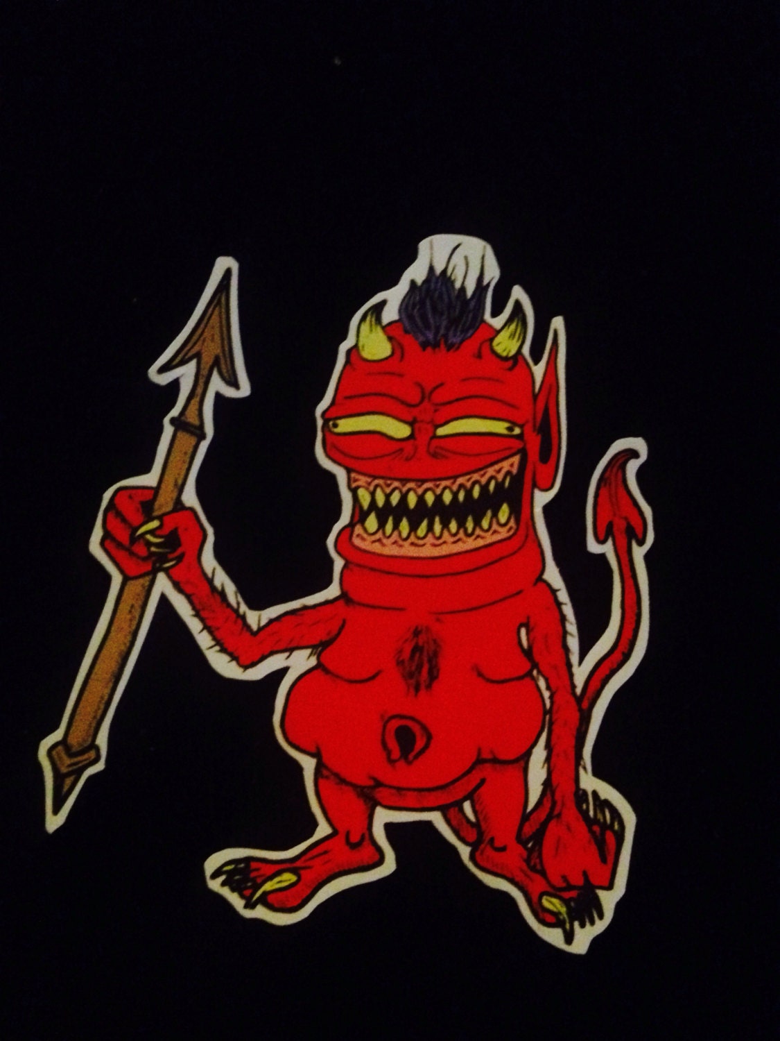 Fat Little Red Devil with a Spear Vinyl Sticker/decal