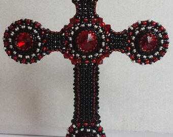 30% discount! Gothic Cross. Beaded large cross with Swarovski crystals and seed beads