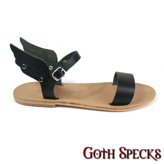 leather sandals for men with wings, two bar leather sandals, winged ...