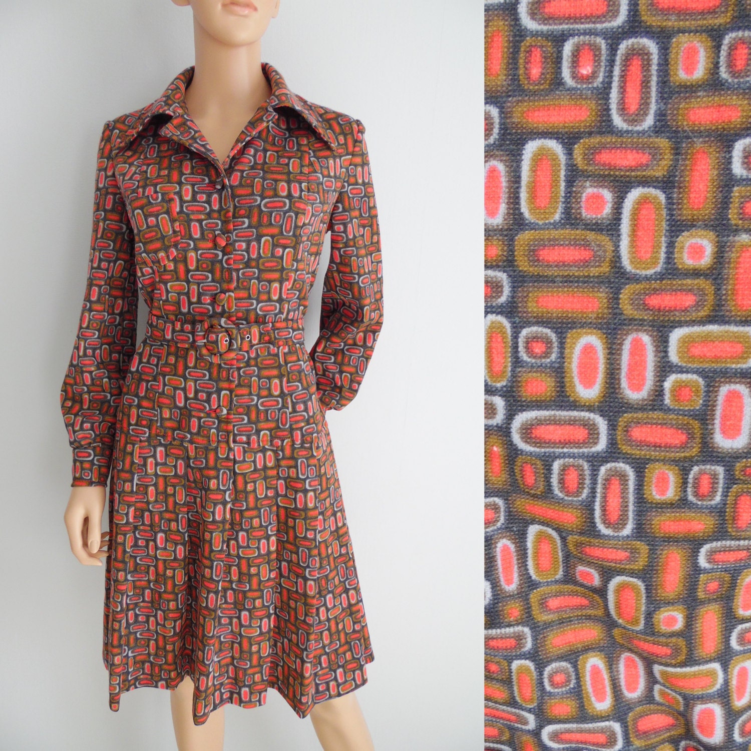 Reserved Vintage 70s polyester stretch dress graphic