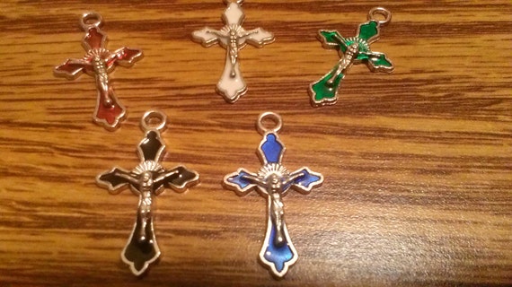 Cross Enamel  10x  enamel steel silver cross Stainless  base charms Mixed Tibetan charms