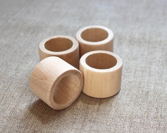 4 Natural Wood Napkin Rings