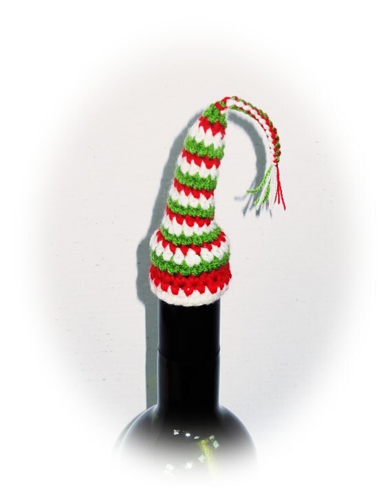 Items similar to Santa Midget Hat Wine Bottle Topper 5, Crochet Wine Bottle Topper, Crochet