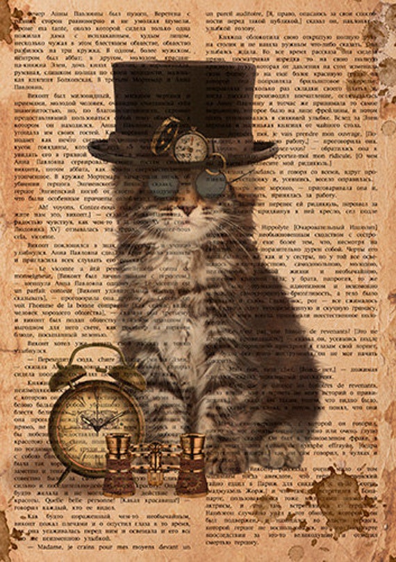 Steampunk Cat Digital Printable Download Graphic