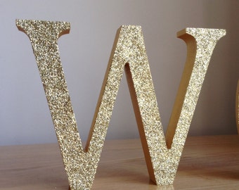 5" Gold Glitter Letters, Gold Wooden Letters, Freestanding/Standalone Gold Letters, Personalised Glitter Letters