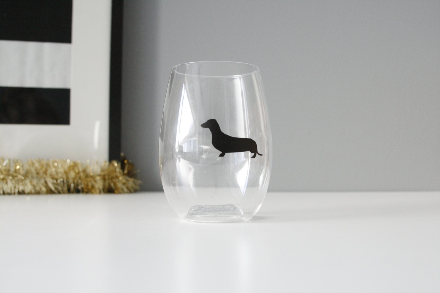 Dachshund wine glass PLASTIC stemless wine glass dog wine