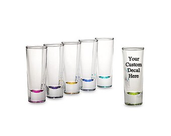 Set of Two (2) Customized Shot Glasses with Colored Bottom