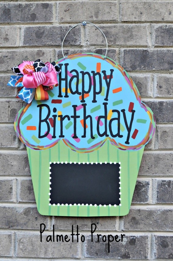 Wooden Chalkboard Happy Birthday Cupcake by PalmettoProperDesign