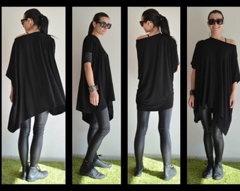 Black maxi tunic /Plus size tunic /Summer tunic/ Oversized Tunic/Loose black tunic/Pregnancy tunic/