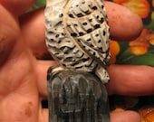 Hand carved wood  White Snowy Owl miniature sculpture