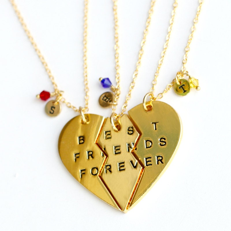 gold best friends initial birthstone necklace by YesOrNoDesign