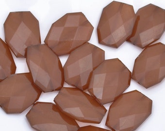 COFFEE Brown Wholesale Acrylic Large Faceted Beads 34mm x 24mm - Flat Slab Nuggets Colorful Drilled Faux Stones Beads - Acrylic Polygon Bead