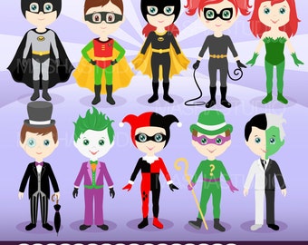 Superhero Digital Clipart: "BATMAN CLIPART" hero clipart, Batman clip art, superhero clipart, Robin clipart for scrapbooking, invitations