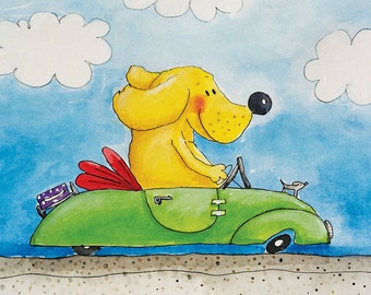 childrens wall art - dog artwork - labrador art - driving with miss daisy