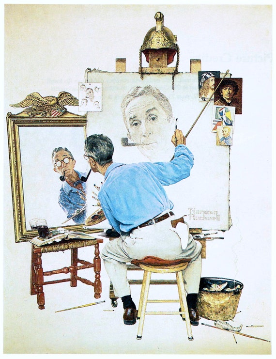 Norman Rockwell Triple Self Portrait 1960 Print, Vintage Print ...