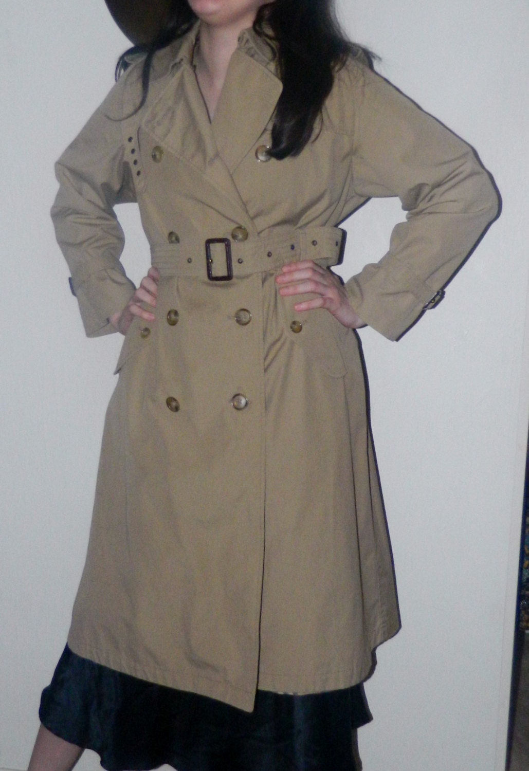 Vintage 70s Trench DoubLe Breasted Spy Coat Tan by ThisGirlsVain