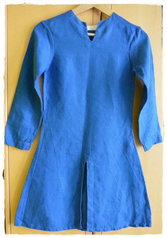 Linen blue tunic 14th-15th century for 10 years old boy