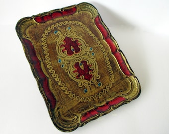 Red & Gold Italian Florentine Tray - Hand Carved Painted Wood Serving ...
