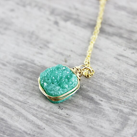 Green Druzy Quartz Necklace