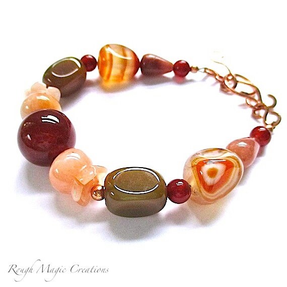 Chunky Bracelet Red Orange Gemstone by RoughMagicCreations on Etsy
