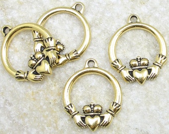 Heart in Hands Claddagh Pendant - Celtic Claddagh Symbol - TierraCast Celtic Pendant - Antique Gold Pendant Gold Charm Love Symbol (P2010)