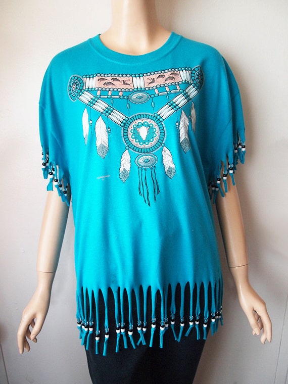 NATIVE NECKLACE // Vintage 90s Beaded Fringe Shirt by lessthanzero