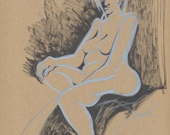 Nude Pencil Drawing, Female Nude Art, Fine Art Nude, Minimalist Nude Art, Contemporary Nude Art, Life Drawing Original Artwork One of a Kind