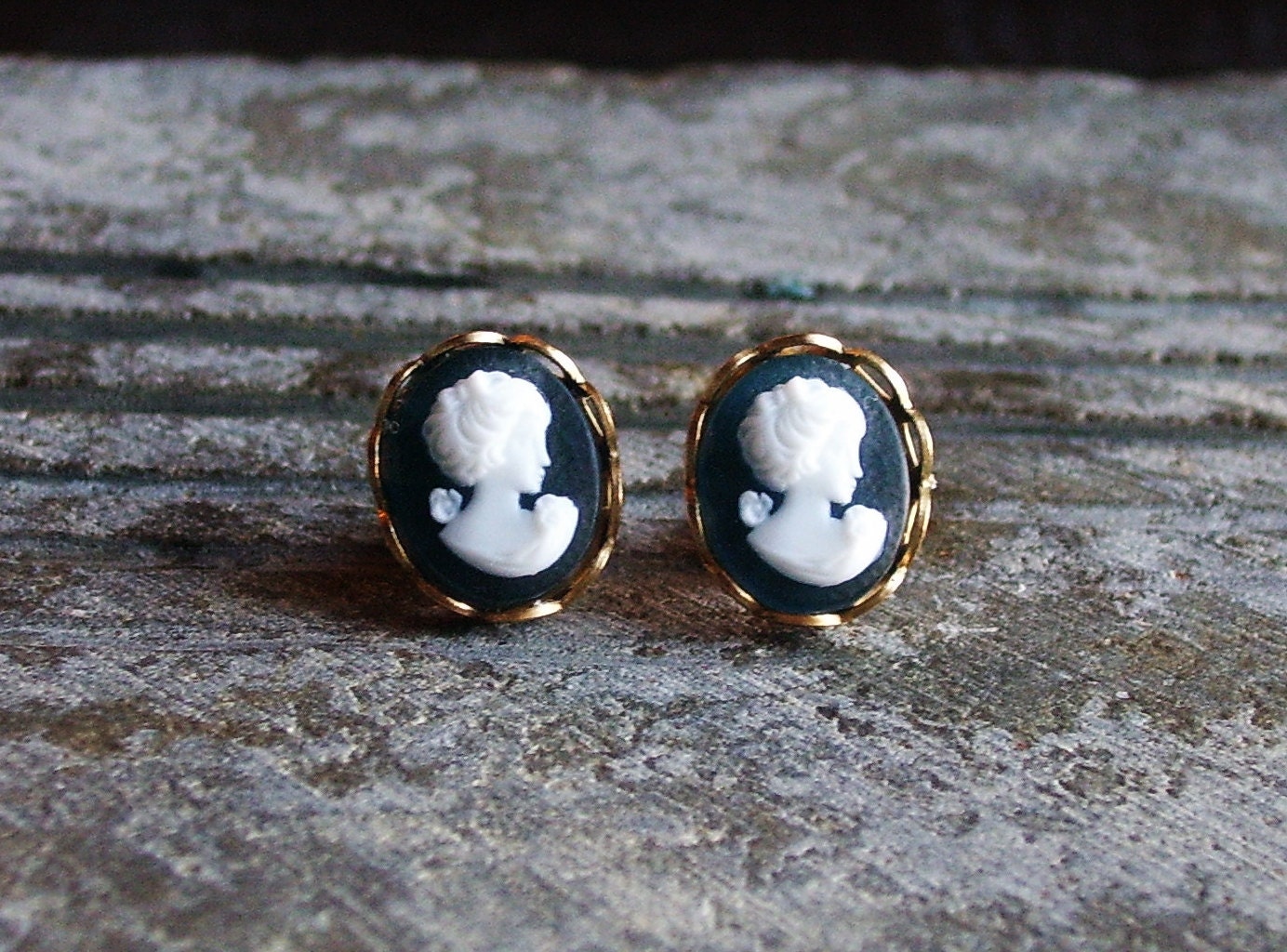 Blue cameo stud earrings tiny cameo post earring Jane