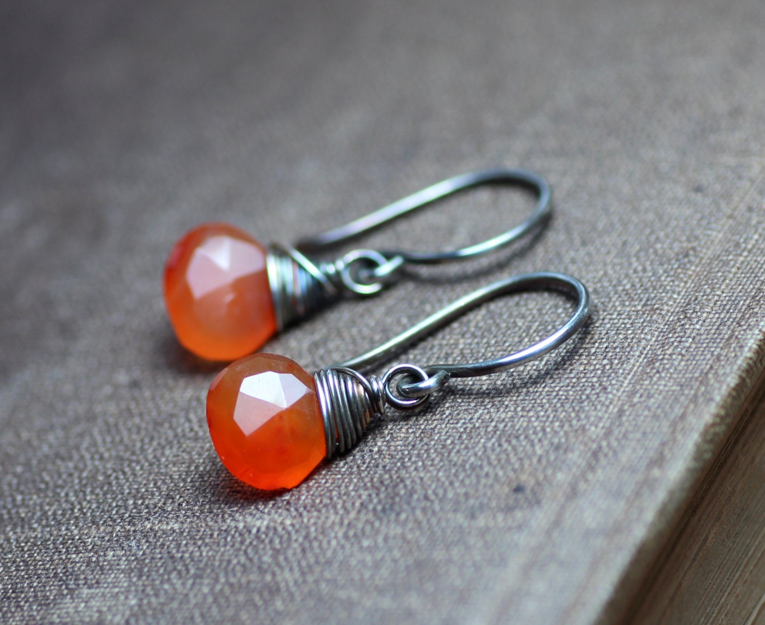 Carnelian Earrings Orange Gemstone Earrings by TheTwistedPretzel