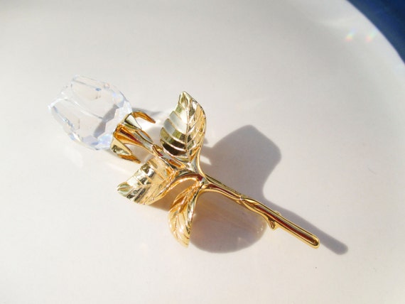 Swarovski Rose Gold Vintage Pin Brooch Long Stem Roses