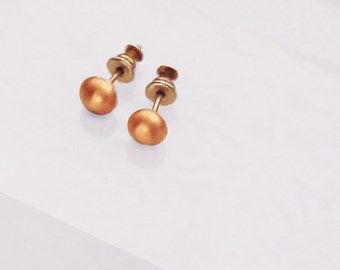 Small Stud Earring Copper Melted Bead Solid Metal Pierced Unisex