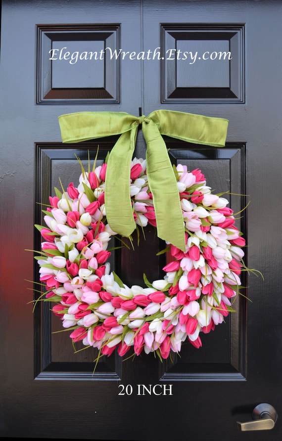 White Tulips Grapevine Wreath with Burlap. Year Round Wreath