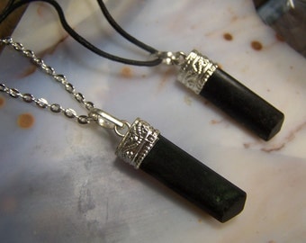 Black Tourmaline crystal necklace pendant on chain or cord made to order - simple silver tone cap and bail stone point - coyoterainbow emf