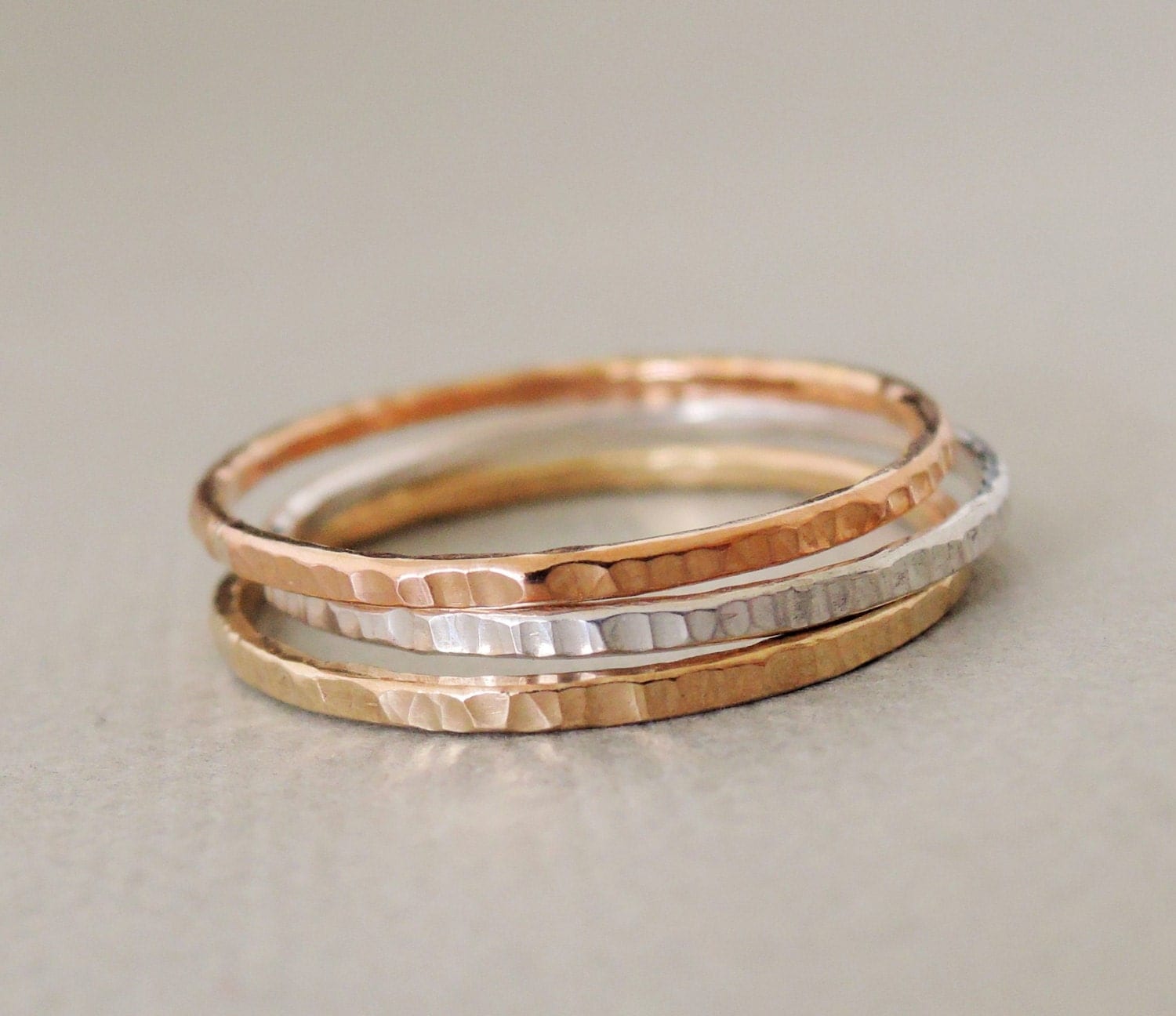 Stacking Rings rose gold gold silver textured stackable